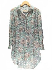 Cupio Floral Print Long Sleeve Sheer Shirt Dress Mint Green