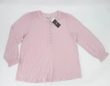 J Jill Shirt Womens Medium Petite Pink Long Sleeve Henley Slub Knit Top