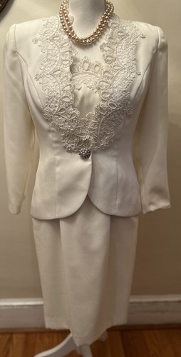 Vtg Nahdree Ivory Dress Jacket Set Wedding/Formal Pearl Beading SZ2P A -Line - Picture 2 of 18