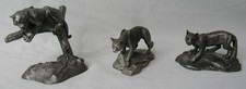 Pewter Cougar Statue Figurines Lot of 3 Ricker Bartlett (2) and H Wilson (1) VTG