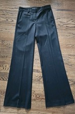 THEORY Wide-Leg Trouser Low Rise Wool Pants Black Lurex Striped Sz 00, New 