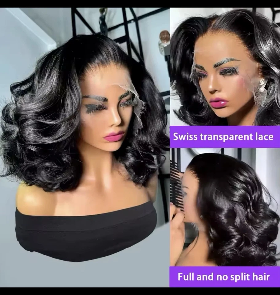 250% Brazilian Human Hair Wig Loose Wave Short Bob Wig Body Wave  - Image 3 of 4