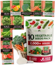 10 Variety Vegetable Seed Pack - 2,000+ Non-GMO for Indoor & Outdoor Gardening