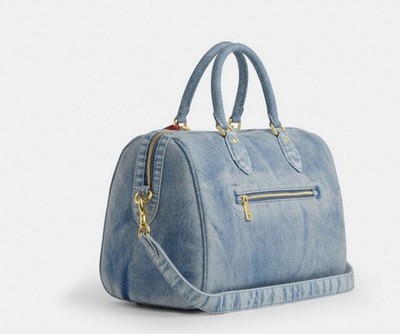 NWT Coach Rowan Large Satchel Bag In Loved Faded Denim With Heart