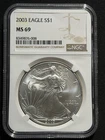 2003 $1 American Silver Eagle NGC MS69 Brown Label!!