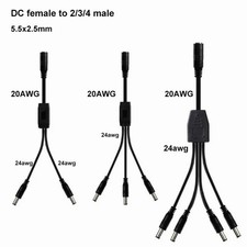 20AWG 5A DC Power Splitter Cable 1 Female to 2 3 4 Male 0.22 x 0.1 in LED Camera