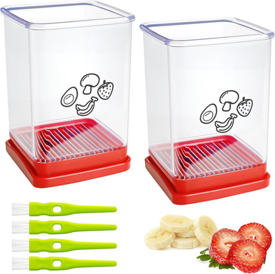 2Pcs Cup Slicer,Stainless Steel Fruit Slicer for Strawberry and Banana, Red Mult