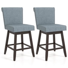 27" Swivel Bar Stools Set of 2 w/Rubber Wood Legs Upholstered Linen Bar Chairs
