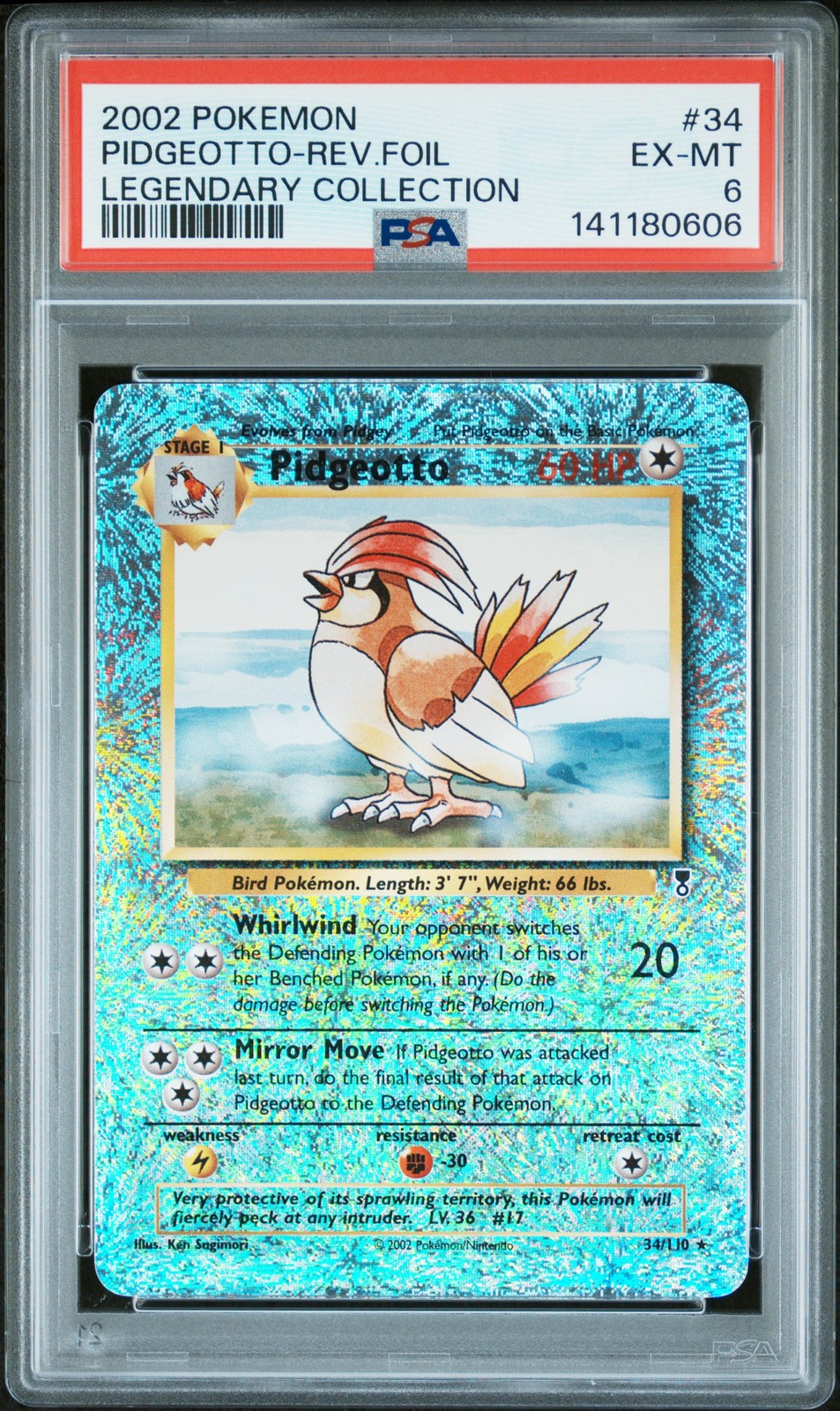 2002 POKEMON LEGENDARY COLLECTION #34 PIDGEOTTO-REVERSE FOIL PSA 6
