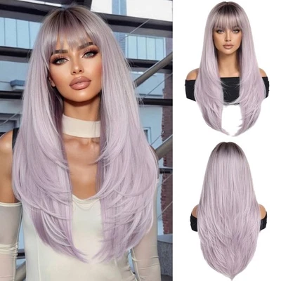 Perücke Lila Ombre blond lang, Haare Kunsthaar, Party, Cosplay, Hitzebeständig
