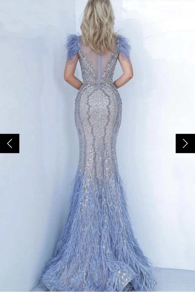 Jovani NEW Beaded Feather Embellished Illusion 02326 Gown Size 4 $1,700.00 - Image 2 of 4