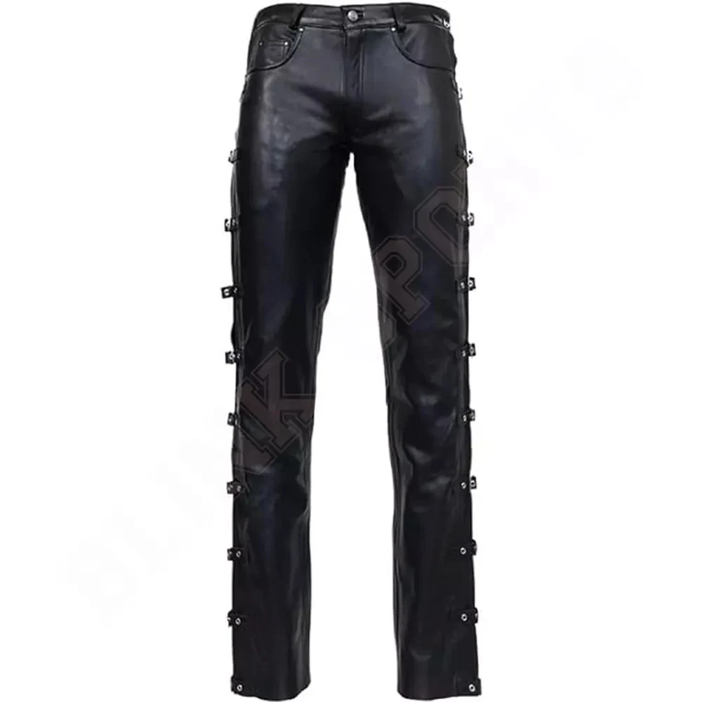 Men Classic Black Lambskin Leather Pants Bikers Jeans Style Slim Fit Motorcycle