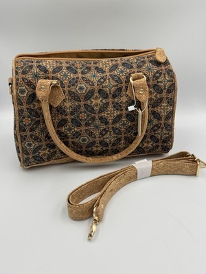 Be Clever Cork Mosaic Print Barrel Satchel Bag Crossbody Vegan Cork Purse NWT