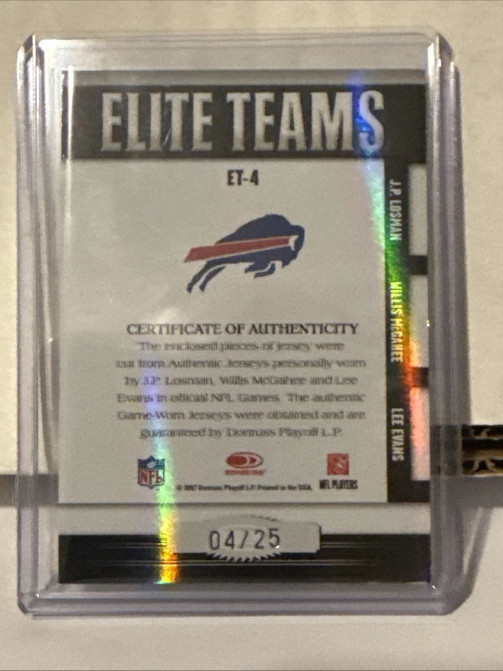 2007 Donruss Elite Teams Buffalo Bills Triple Jersey /25 Losman McGahee Evans - Image 4 of 4