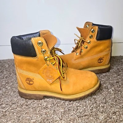Timberland Premium 6 Inch Wheat Leather Work Boots Lace Up UK 9 W