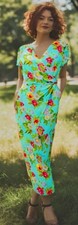 David Warren Floral Maxi Dress Womens Size Large Aqua Short Sleeve Chiffon NWT