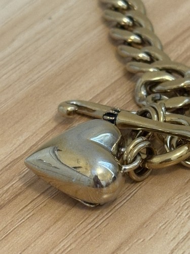 Vintage Juicy Couture Necklace Chunky Puffy Heart & J Charm Gold Tone W/ Toggle - Picture 17 of 22