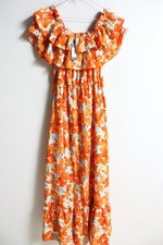 Boohoo Womens Floral Off Shoulder Maxi Dress - Orange - Size 12 NEW  (h37)