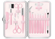 Eyebrow Kit, 17 in 1 Tweezers for Women Facial Hair, Professional Tools - Pink