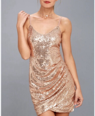 slim fit dress slacks Rose Gold Sequined Short Dress With Open Back And Long Sleeves main image 0