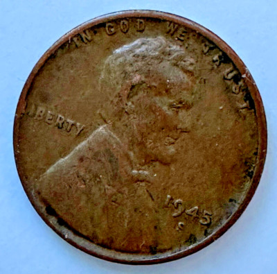 1945 S Penny Lincoln Wheat Distorted S Erased LI VERY weak reverse strike ERROR