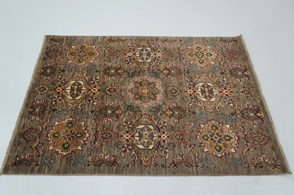 3 x 5 ft Taupe Gray Waziri Oriental Afghan Hand Knotted Transitional Area Rug - Image 4 of 4