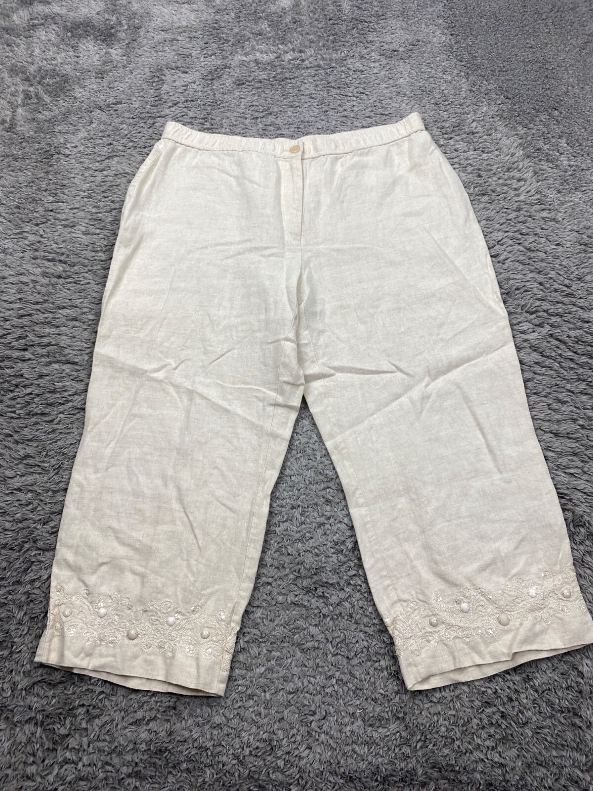 JM Collection Pants Women 14 Creamy Linen Wide Leg High Rise Capri Lagenlook Y2K