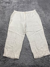 JM Collection Pants Women 14 Creamy Linen Wide Leg High Rise Capri Lagenlook Y2K