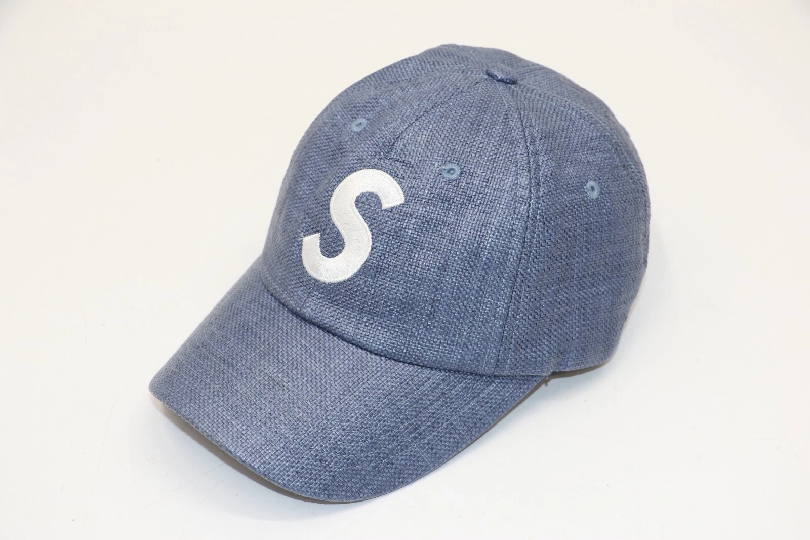 Chapeau Supreme S Logo 6 panneaux Raphia Marine SS22   Bleu