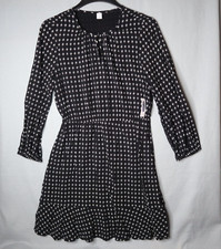 Old Navy Dress Women Medium Black White Geometric All Over Print Long Sleeve NWT