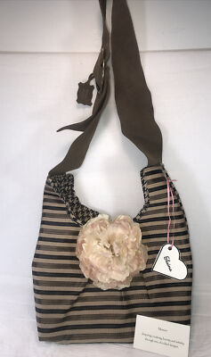 Elaina one of a kind hand made bag purse Brown Stripes w/ Interchangeable Flower