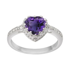 Side Accents 10 MM Purple Natural Amethyst 925 Sterling Silver Solitaire Ring