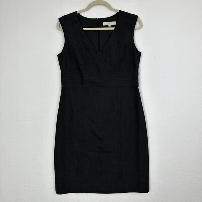 Ann Taylor Loft Sheath Dress Charcoal Gray V-Neck Sleeveless Zip