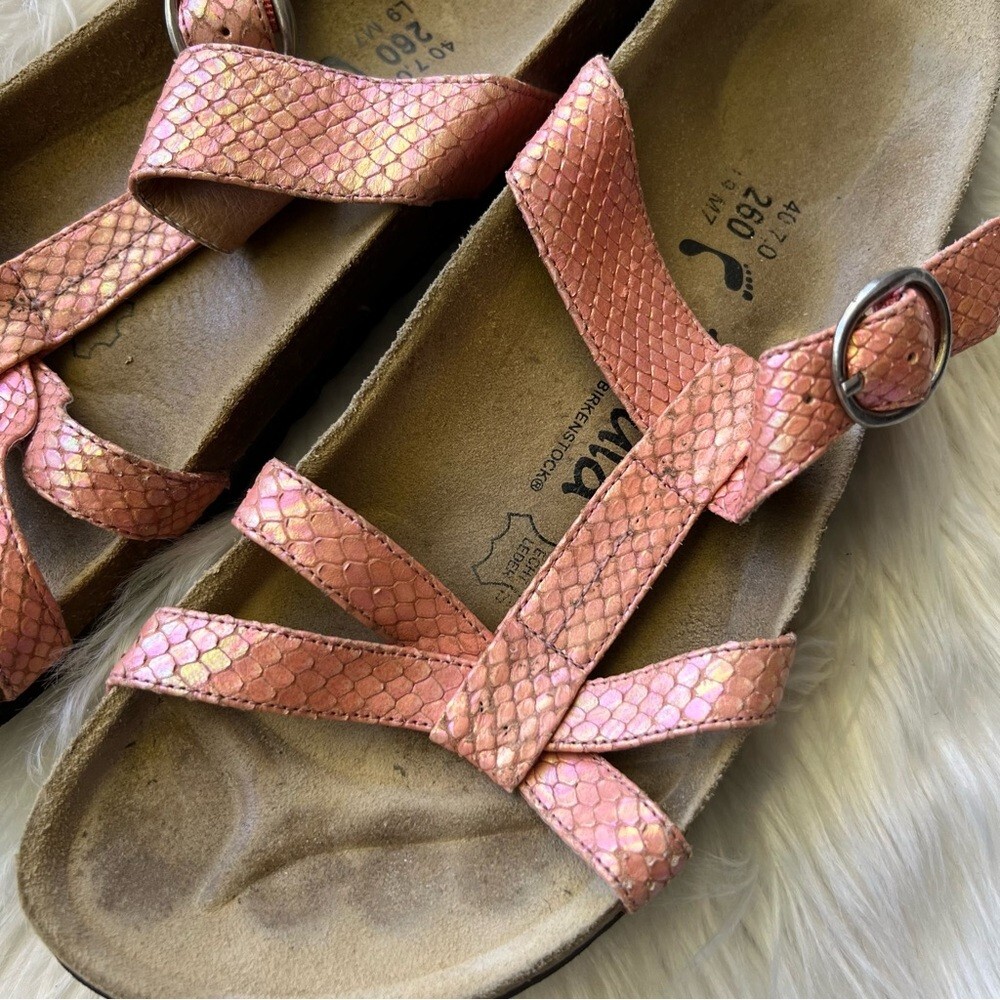 Betula Birkenstock Salmon Pink Leather Strappy Open Slide Sandals