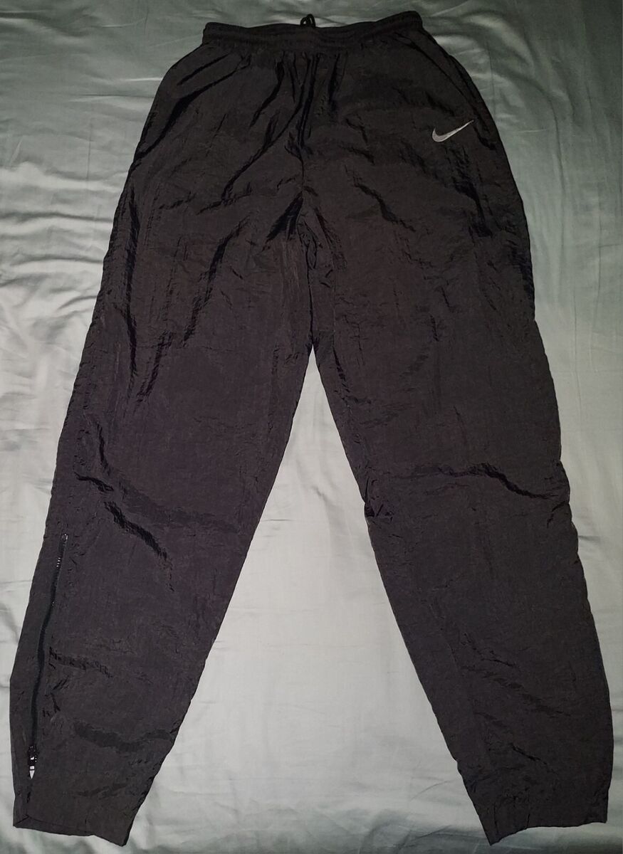 VTG NIKE ANKLE ZIP BLACK WIND TRACK PANTS MEDIUM NYLON LINED VTG NIKE ANKLE ZIP BLACK WIND TRACK PANTS MEDIUM NYLON LINED