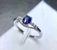0.72 Ct Blue Sapphire Oval CZ Delicate Engagement Ring 925 Sterling Silver