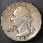 1947 D  WASHINGTON QUARTER 90% SILVER-TONED- FROM AN OLD COLLECTION LOT 5807