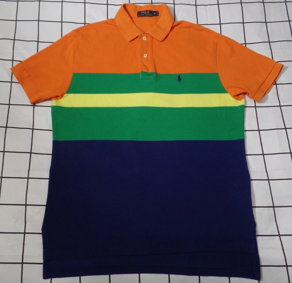 Polo Ralph Lauren Colorblock Polo Shirt Pony Logo Men M Orange