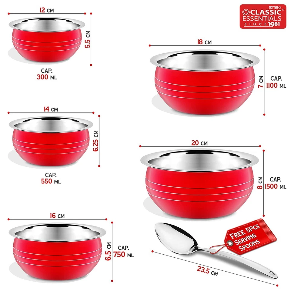 Stainless Steel Red Handi Patila Cook Serve Induction Bottom Cookware Set - Imagem 2 de 2