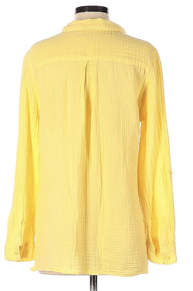 Chicos Womens 1 Medium Yellow Long Sleeve Cotton Blouse Shirt Top - Image 2 of 3