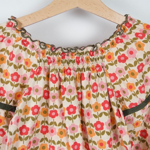 La Faute a Voltaire Tie Sleeve Smocked Floral Blouse Orange Green Size 6-7Y - Picture 5 of 10