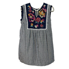 Andree by Unit Dress Womens Size L Sheath Flowy Rayon Rayon Striped Embroidered