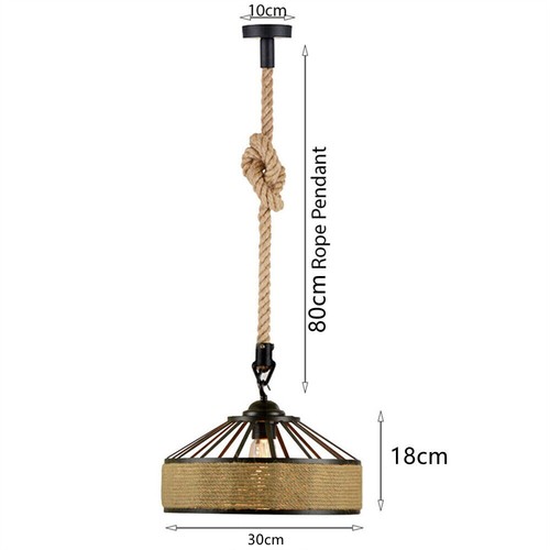 Vintage Hemp Rope Pendant Light Modern Industrial Hanging Retro Ceiling Lights - Picture 2 of 15