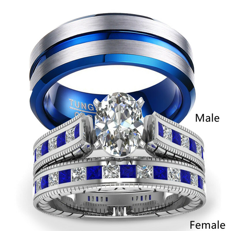 Couple Wedding Ring 18KGP Womens Rings Sets&Tungsten Carbide Mens