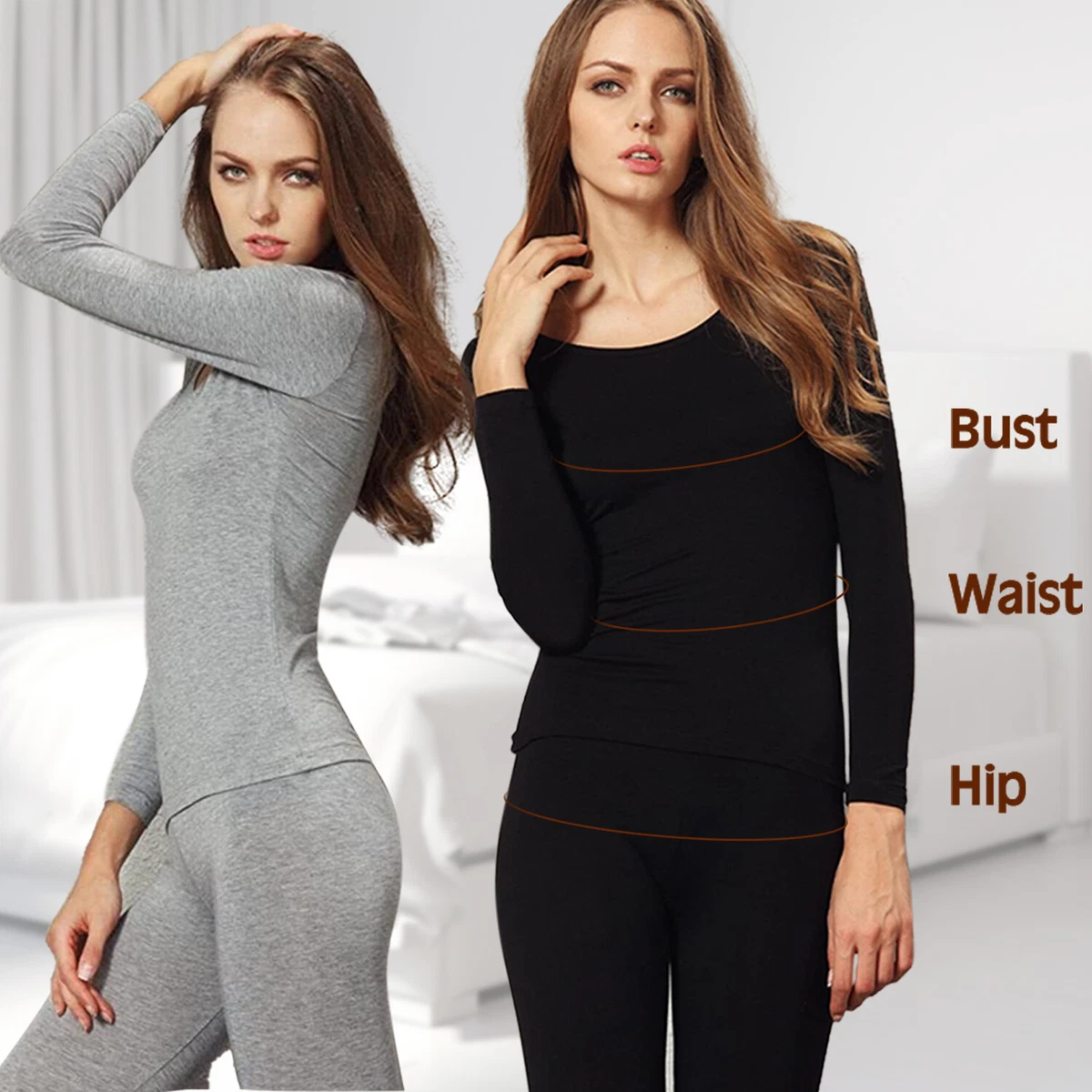 Women's Winter Fleece Base Layer Long John Top Bottom Warm Thermal  Underwear Set