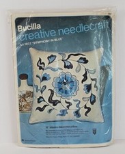 Vintage Bucilla Needlepoint Embroidery SYMPHONY IN BLUE Pillow Kit 1937 NEW NOS
