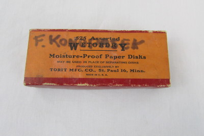 Box of Vintage Torit Wetordry Moisture-Proof Paper Disks 525 Assorted, U.S.A.