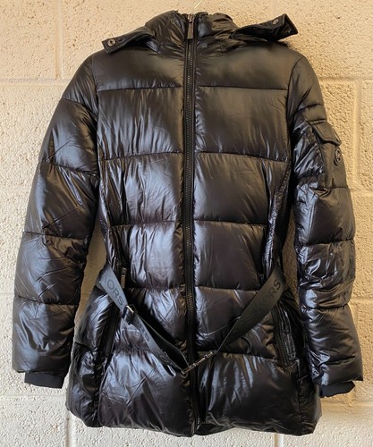 quilted ciré and faux shearling reversible puffer coat
