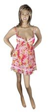 Vintage Cinema Etoile Pink Floral Sheer Lace Babydoll Nightgown Nightie Size M