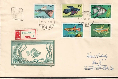 Ungarn Lot-1962  Ersttagsbrief  mit Zierfische mit Recco